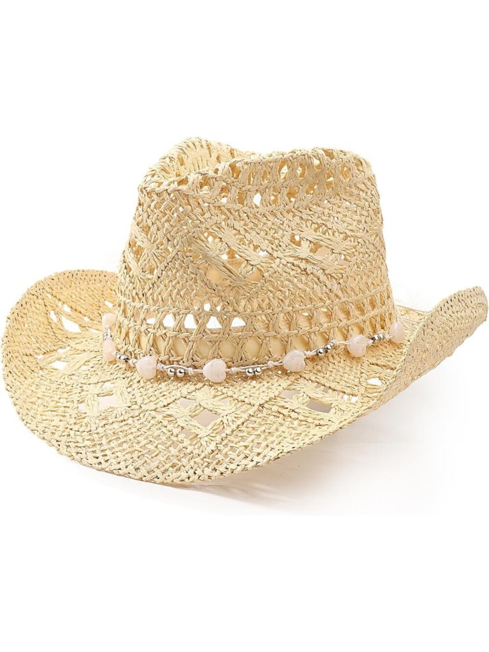 Unisex Beige Tan Straw Woven Shapeable Brim Beach Western Cowboy Cowgirl Hat